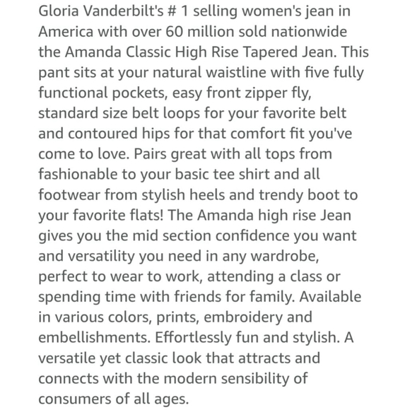 Gloria Vanderbilt classic high-rise jeans. style: Amanda dark indigo size 24 - Picture 13 of 16